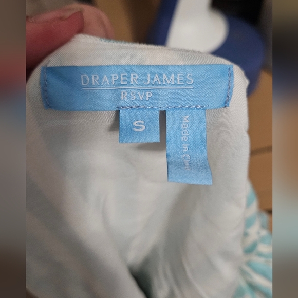 DRAPER JAMES Linen Blend Puff Sleeve Wrap Dress In Blue/white Striped.Size S NWT - Picture 6 of 15